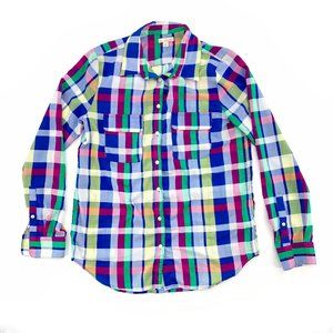 Women's Gap Long Sleeve‎ Button Down Multicolor Plaid Shirt Sz XS Collared Sheer